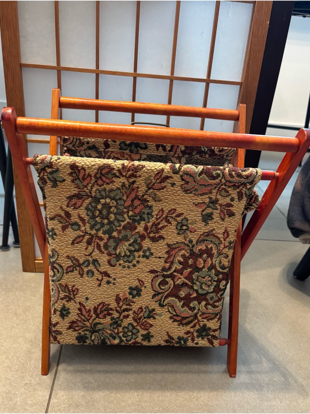 Vintage Folding Wooden Knitting Basket Magazine Rack -Made in Poland